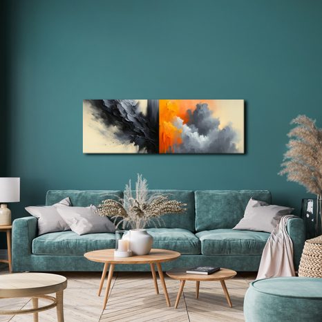 WANDBILD ZUSAMMENSTOSS VON ORANGE UND GRAU - WANDBILDER ABSTRAKTE FORMEN - BILDER