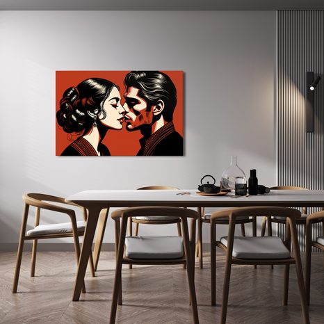 WANDBILD LEIDENSCHAFTLICHER KUSS IN ROT - BILDER MIT LIEBESMOTIVEN - BILDER