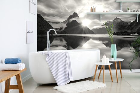 SAMOLEPÍCÍ FOTOTAPETA ČERNOBÍLÝ VÝCHOD SLUNCE NA NOVÉM ZÉLANDU - SAMOLEPÍCÍ TAPETY - TAPETY