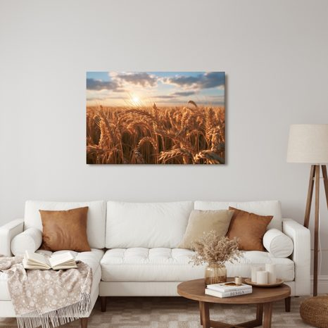 TABLEAU SUR TOILE – BLÉ DORÉ AU COUCHER DU SOLEIL - TABLEAUX DE CHAMPS ET PRAIRIES - TABLEAUX