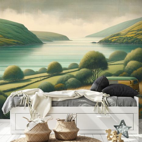 SAMOLEPÍCÍ TAPETA RETRO DODÁVKA V MALEBNÉ KRAJINĚ - TAPETY POLE A LOUKY - TAPETY