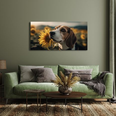 OBRAZ BEAGLE SE SLUNEČNICÍ - OBRAZY PSI - OBRAZY