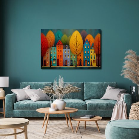 QUADRO SU TELA – CASE COLORATE E ALBERI - CASE COLORATE - STAMPE E QUADRI