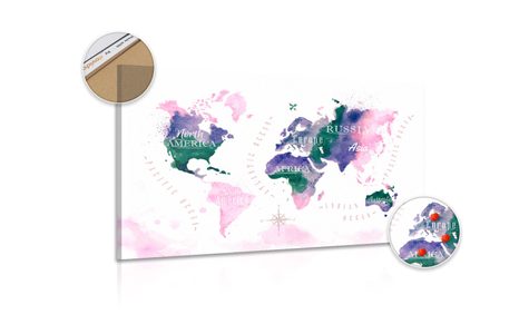WANDBILD AUF KORK WELTKARTE IN AQUARELL - WANDBILDER AUF KORK - BILDER