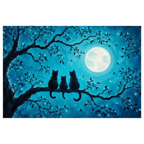 WANDBILD KATZEN IM MONDSCHEIN - HALLOWEEN- UND HORROR-BILDER - BILDER