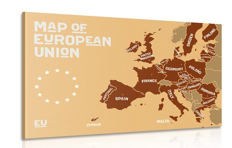 TABLOU HARTĂ EDUCATIVĂ CU DENUMIRI ALE ȚĂRILOR DIN UNIUNEA EUROPEANĂ ÎN NUANȚE DE MARO - TABLOURI - 🔥 REDUCERE TOTALÃ 🔥