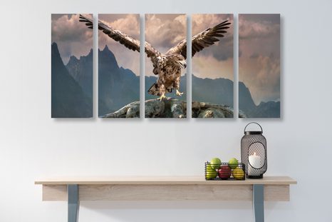 5-DÍLNÝ OBRAZ OREL S ROZTAŽENÝMI KŘÍDLY NAD HORAMI - OBRAZY ZVÍŘAT - OBRAZY
