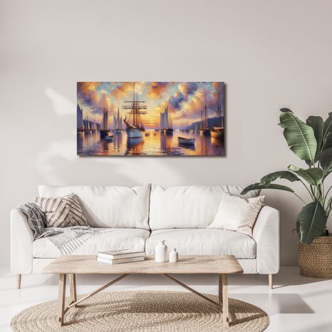 OBRAZ TICHÉ LODĚ NA HLADINĚ - OBRAZY VÝCHOD A ZÁPAD SLUNCE - OBRAZY