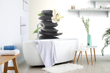 CARTA DA PARATI – PIETRE ZEN CON GIGLIO - CARTA DA PARATI FENG SHUI - CARTA DA PARATI