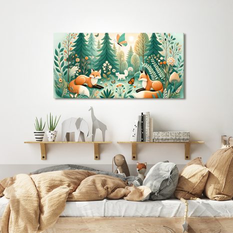 WANDBILD FÜCHSE UND SCHMETTERLINGE IN DER NATUR - KINDERBILDER TIERE - BILDER