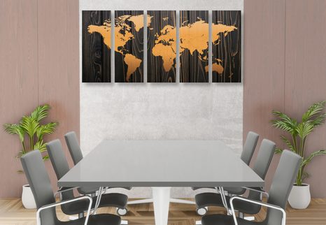 QUADRI 5 PEZZI – MAPPA ARANCIONE SU LEGNO - QUADRI MAPPE - STAMPE E QUADRI