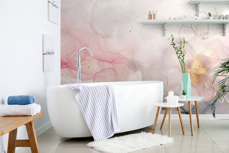 CARTA DA PARATI – FIORI ELEGANTI CON TOCCO ROSA-ORO - CARTA DA PARATI CON FIORI - CARTA DA PARATI