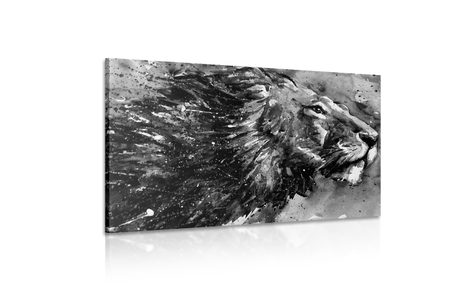 WANDBILD KÖNIG DER TIERE IN SCHWARZ-WEISSEN AQUARELL - SCHWARZ-WEISSE BILDER - BILDER