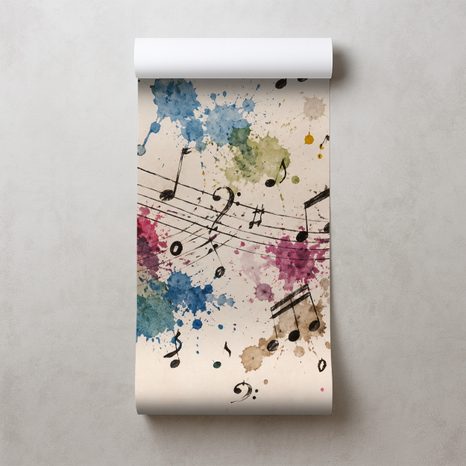 TAPETE BUNTE MUSIKNOTEN UND FLECKEN - MUSIK FOTOTAPETEN - TAPETEN