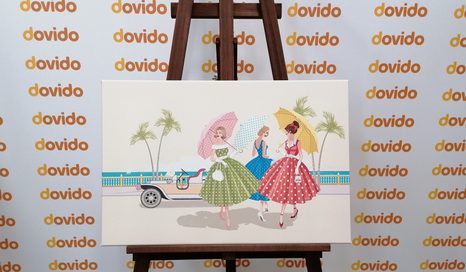 OBRAZ RETRO DÁMY S DÁŽDNIKMI - VINTAGE A RETRO OBRAZY - OBRAZY