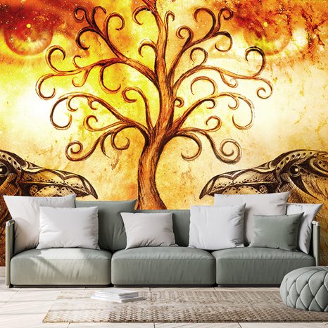 PAPIER PEINT ARBRE DE VIE AVEC DES CORBEAUX - FOND D'ÉCRAN FENG SHUI - PAPIER PEINT