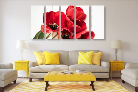 5-RÉSZES KÉP PIROS TULIPÁN VIRÁG - VIRÁGMINTÁS KÉPEK - KÉPEK
