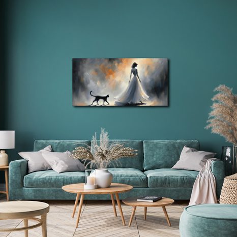 WANDBILD SILHOUETTE EINER FRAU MIT KATZE - WANDBILDER FRAUEN - BILDER