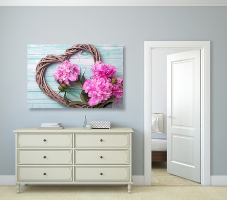 КАРТИНА НА ПЛАТНО – БОЖУРИ НА ДЪРВЕНО СЪРЦЕ - КАРТИНИ ЛЮБОВ - КАРТИНИ