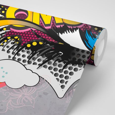 CARTA DA PARATI – OCCHIO GRAFFITI SU SFONDO GRIGIO - CARTA DA PARATI ARTE DI STRADA - CARTA DA PARATI