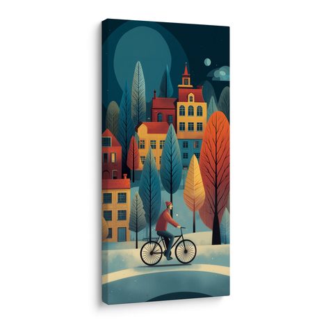 OBRAZ CYKLISTA V ZIMNÍM MĚSTĚ - VÁNOČNÍ A ZIMNÍ OBRAZY - OBRAZY