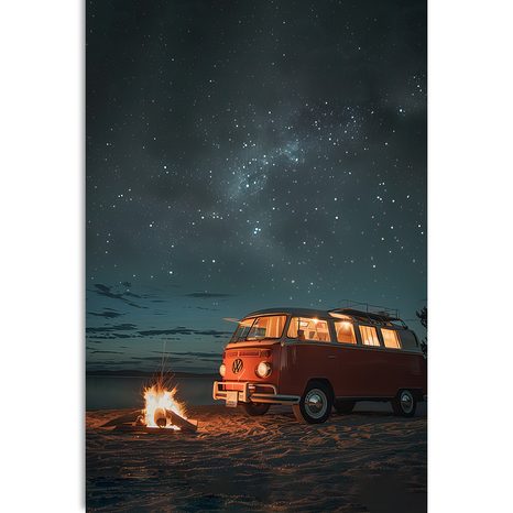 OBRAZ PLÁŽOVÝ TÁBORÁK POD NOČNÍ OBLOHOU - VOLKSWAGEN T1 - DOVIDO CHALLENGE - OBRAZY