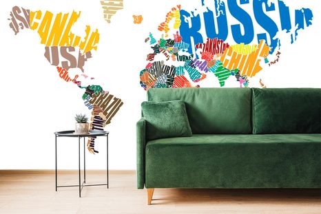 SAMOLEPÍCÍ TAPETA MAPA SVĚTA Z NÁPISŮ - SAMOLEPÍCÍ TAPETY - TAPETY