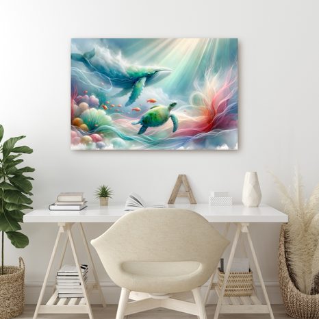 WANDBILD WAL UND MEERESSCHILDKRÖTE - KINDERBILDER TIERE - BILDER