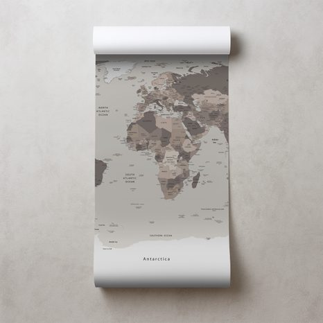 TAPETE WELTKARTE IN BEIGE - WELTKARTEN-TAPETEN - TAPETEN