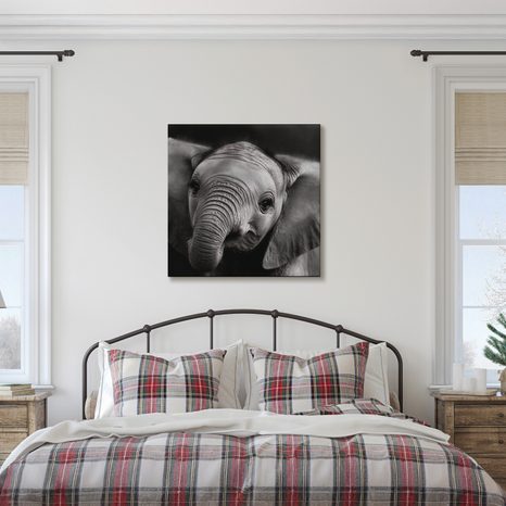 WANDBILD SCHWARZ-WEISSES PORTRÄT EINES ELEFANTEN - BILDER VON ELEFANTEN - BILDER