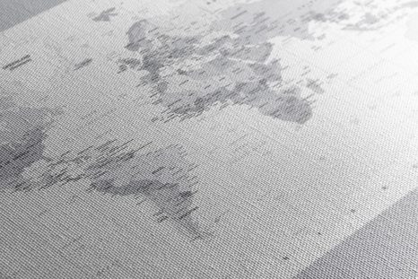 WANDBILD KLASSISCHE SCHWARZ-WEISSE WELTKARTE MIT GRAUEM RAND - WELTKARTEN ALS BILDER - BILDER