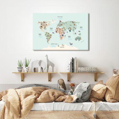 WANDBILD AUF KORK TIERWELT AUF DER KARTE - WANDBILDER AUF KORK - BILDER