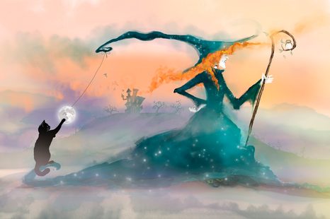 WANDBILD GEMALTE HEXE - BILDER FÜR KINDER - BILDER