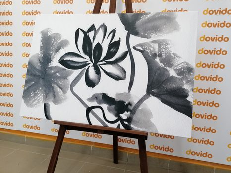 STAMPA SU TELA – FIORE DI LOTO ACQUERELLATO IN BIANCO E NERO - QUADRI BIANCO E NERO - STAMPE E QUADRI