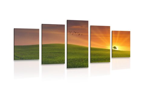 TABLEAU EN 5 PARTIES – ARBRE SUR LA PRAIRIE - TABLEAUX DE LA NATURE ET DES PAYSAGES - TABLEAUX