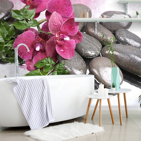 WALL MURAL BLOOMING ORCHID AND WELLNESS STONES - WALLPAPERS FENG SHUI - WALLPAPERS