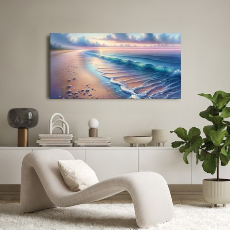 OBRAZ PASTELOVÁ PLÁŽ PŘI SVÍTÁNÍ - OBRAZY MOŘE A PLÁŽ - OBRAZY