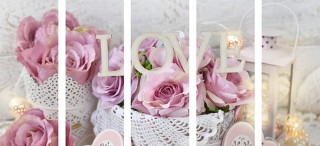 5-DÍLNÝ OBRAZ ROMANTICKÁ DEKORACE VE VINTAGE STYLU - VINTAGE A RETRO OBRAZY - OBRAZY