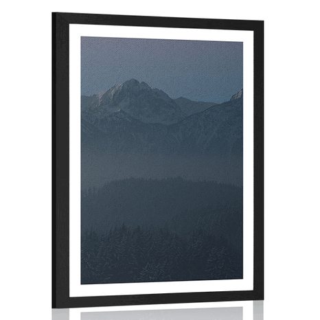 PLAKAT S PASPARTUOM PUNI MJESEC IZNAD PLANINA - PRIRODA - PLAKATI