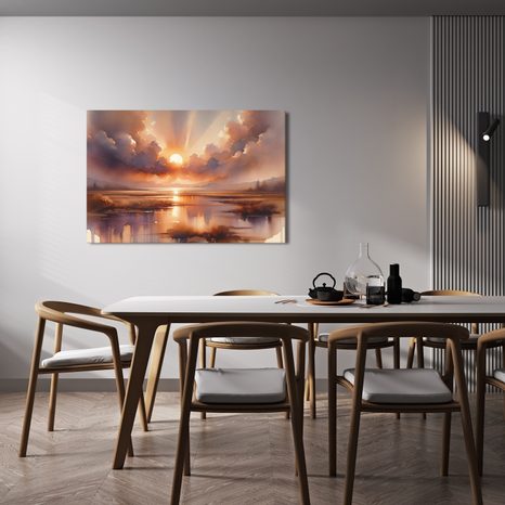 WANDBILD SONNENUNTERGANG ÜBER DER LANDSCHAFT - BILDER VON SONNENAUFGANG UND SONNENUNTERGANG - BILDER