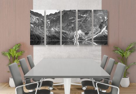 5-DÍLNÝ OBRAZ MOŘSKÉ OKO V TATRÁCH V ČERNOBÍLÉM PROVEDENÍ - ČERNOBÍLÉ OBRAZY - OBRAZY