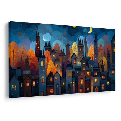 OBRAZ KOUZLO VÁNOČNÍ NOCI - BAREVNÉ DOMY - OBRAZY