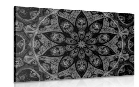 CANVAS PRINT HYPNOTIC MANDALA IN BLACK AND WHITE - BLACK AND WHITE PICTURES - PICTURES