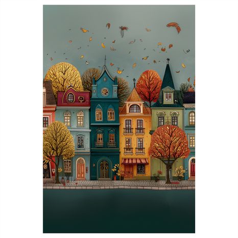OBRAZ BAREVNÉ DOMY V PODZIMNÍM LISTÍ - BAREVNÉ DOMY - OBRAZY