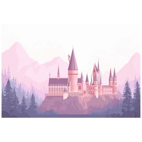SAMOLEPÍCÍ TAPETA KOUZELNÝ RŮŽOVÝ HRAD V HORÁCH - DĚTSKÉ TAPETY - TAPETY