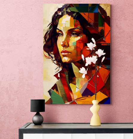 WANDBILD PROFIL EINER FRAU IM PATCHWORK-DESIGN - WANDBILDER FRAUEN - BILDER