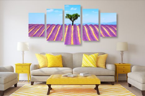 5-CZĘŚCIOWY OBRAZ POLE LAWENDY PROWANSALSKIEJ - OBRAZY PRZYRODY I KRAJOBRAZY - OBRAZY