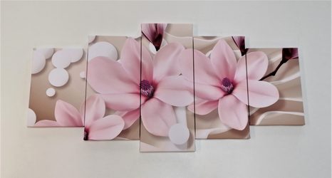 5-CZĘŚCIOWY OBRAZ MAGNOLIA NA ABSTRAKCYJNYM TLE - OBRAZY KWIATÓW - OBRAZY