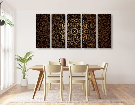 5-DÍLNÝ OBRAZ VINTAGE MANDALA V INDICKÉM STYLU - OBRAZY FENG SHUI - OBRAZY