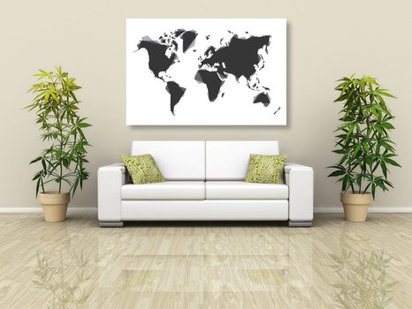 WANDBILD ABSTRAKTE WELTKARTE IN SCHWARZ-WEISS - WELTKARTEN ALS BILDER - BILDER